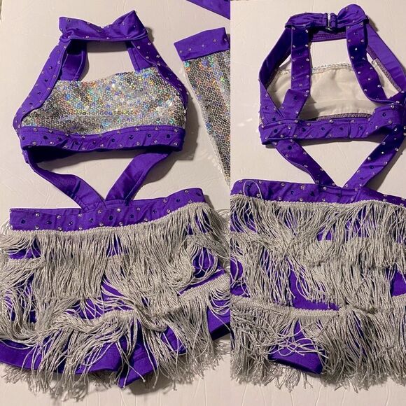 Custom Pleasers Glamorous dance costume purple sequin rhinestone fringe LC child - Picture 1 of 12